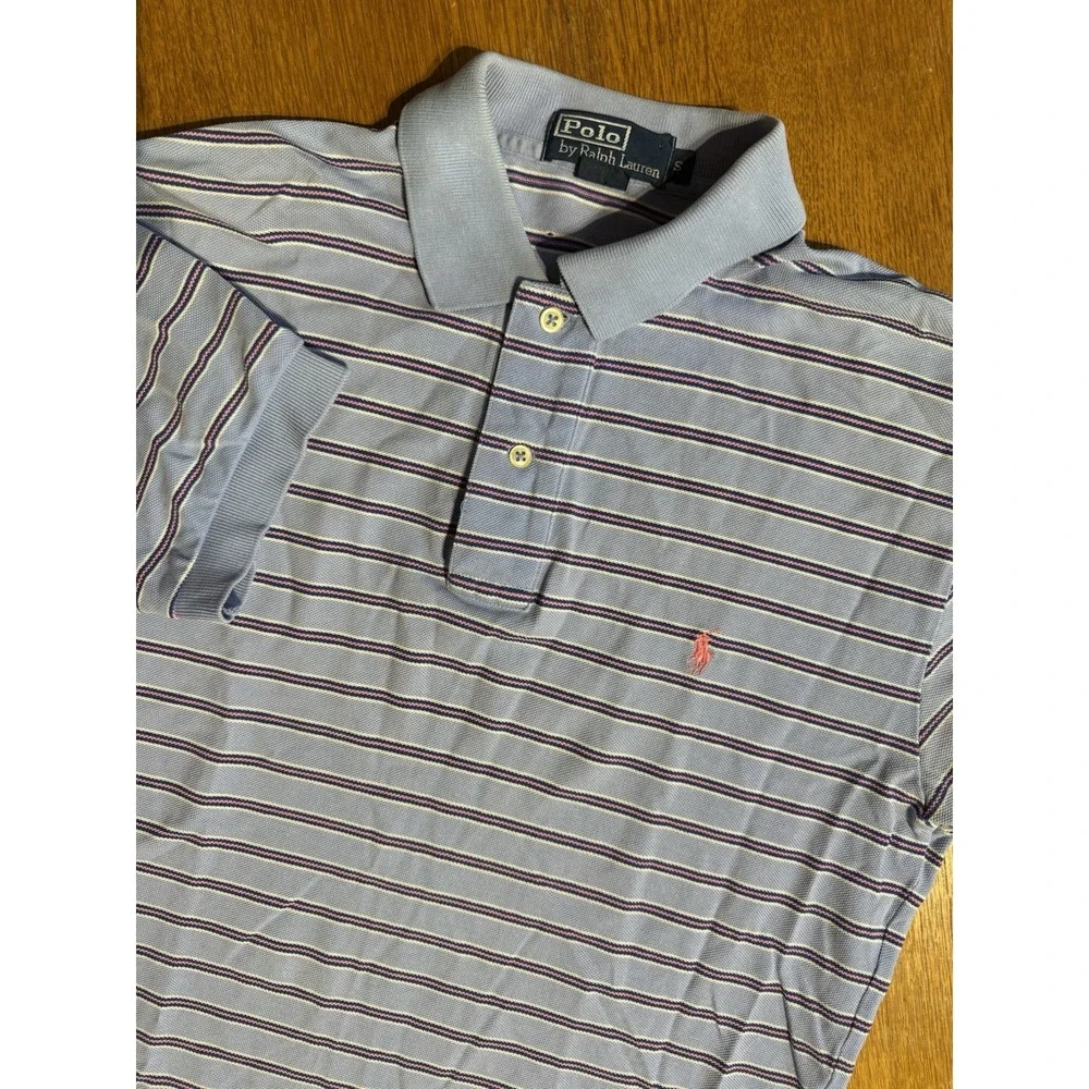 Vintage Polo By Ralph Lauren Polo Men's S Blue Striped‎ Pink Pony Preppy Tennis